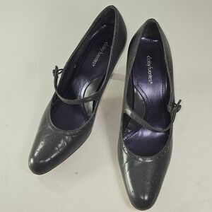 Daisy Fuentes Mary Jane Gray Leather Perforated Pointed Toe Buckle Strap 6.5M